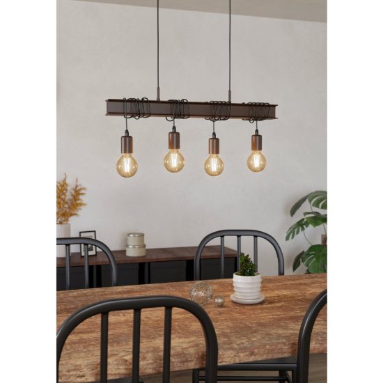 Eglo townshend 4 lampadario lineare marrone invecchiato per sala da pranzo 4 luci 70cm