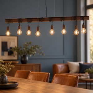 Eglo townshend 4 lampadario 8 luci 150cm lineare marrone invecchiato e nero per sala da pranzo