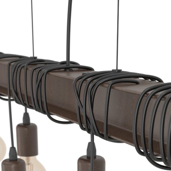 Eglo townshend 4 lampadario 8 luci 150cm lineare marrone invecchiato e nero per sala da pranzo