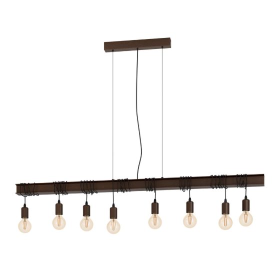 Eglo townshend 4 lampadario 8 luci 150cm lineare marrone invecchiato e nero per sala da pranzo