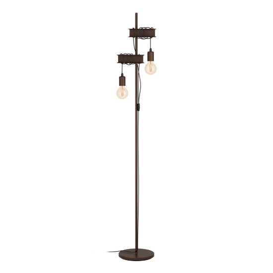 Eglo townshend 4 lampada da terra marrone invecchiato e nero per soggiorno