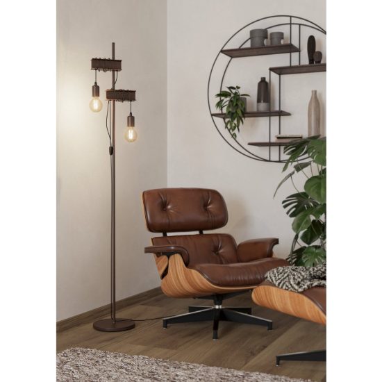 Eglo townshend 4 lampada da terra marrone invecchiato e nero per soggiorno