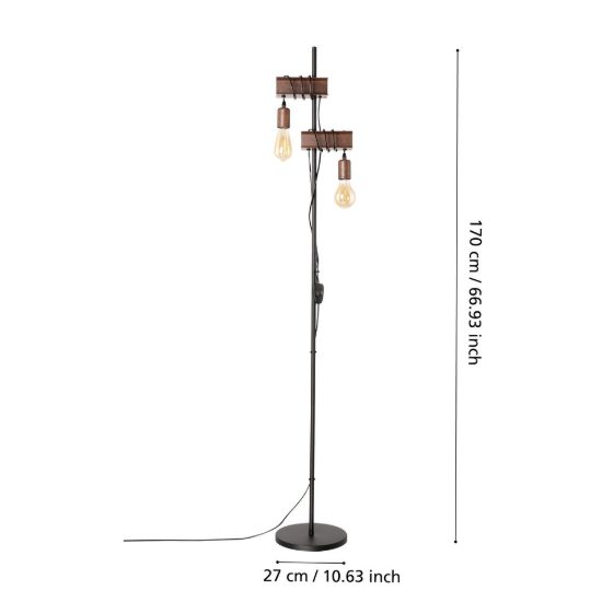 Eglo townshend 4 lampada da terra marrone invecchiato e nero per soggiorno
