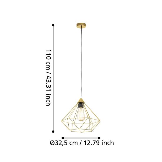 Eglo tarbes lampadario a sospensione 33cm moderno per ingresso ottone spazzolato