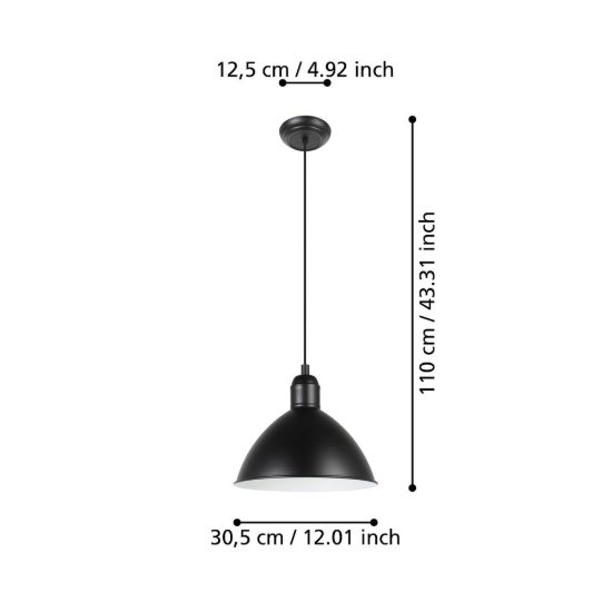 Eglo priddy lampadario cupola nero e bianco per ingresso a sospensione 31cm