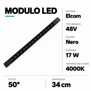 Elcom faretto proiettore nero led 17w 4000k per binario 6445-20-16