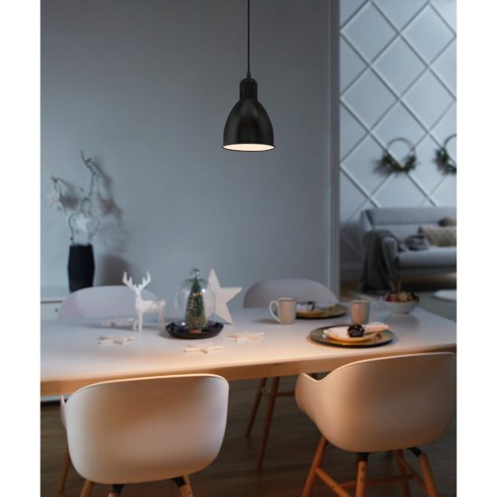 Eglo priddy lampada cupola industriale nero bianco per cucina a sospensione 16cm