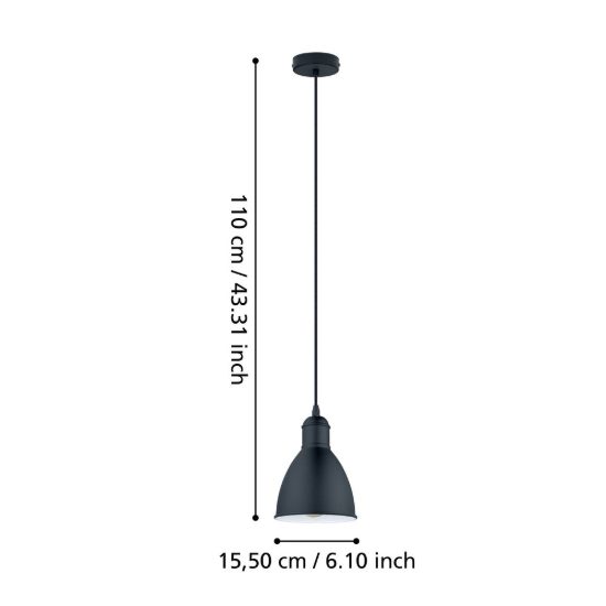 Eglo priddy lampada cupola industriale nero bianco per cucina a sospensione 16cm