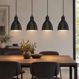 Eglo priddy lampadario lineare nero e bianco per sala da pranzo a sospensione 4 luci 98cm