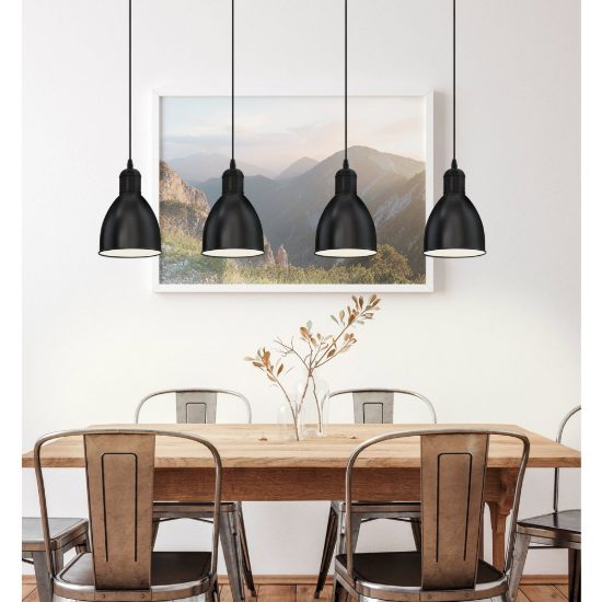 Eglo priddy lampadario lineare nero e bianco per sala da pranzo a sospensione 4 luci 98cm