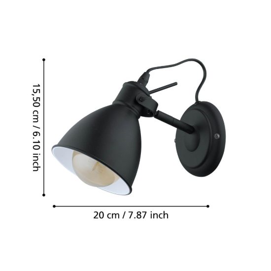 Eglo priddy applique rotonda nero e bianco per soggiorno da parete 13cm