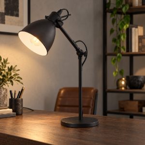 Eglo priddy lampada da tavolo industriale per soggiorno cupola nero bianco