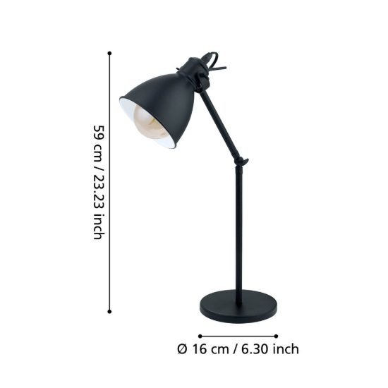 Eglo priddy lampada da tavolo industriale per soggiorno cupola nero bianco