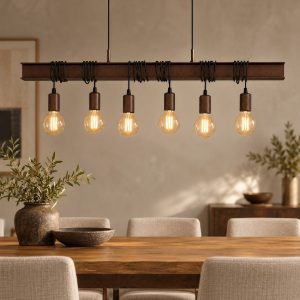 Eglo townshend 4 lampadario 6 luci 101cm lineare marrone invecchiato e nero per sala da pranzo