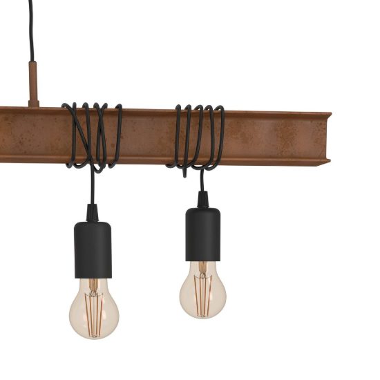 Eglo townshend 4 lampadario 6 luci 101cm lineare marrone invecchiato e nero per sala da pranzo