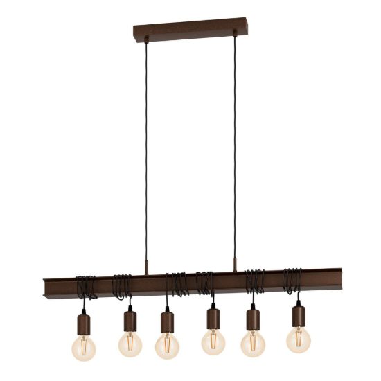 Eglo townshend 4 lampadario 6 luci 101cm lineare marrone invecchiato e nero per sala da pranzo