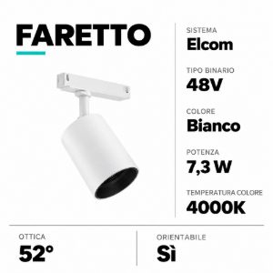Accessorio faretto led bianco 4000k per binario elcom
