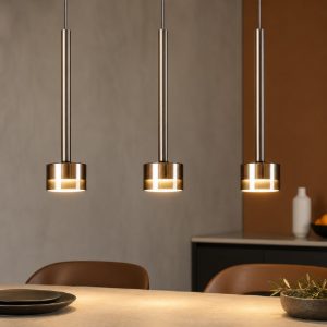 Lampadario per isola cucina moderna 3 luci vetri rame