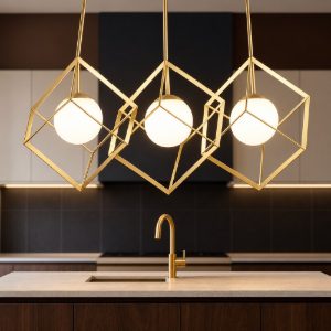 Lampadario cube oro per isola cucina perenz illuminazione