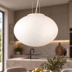 Perenz lampadario saturno per cucina moderna vetro ovale bianco