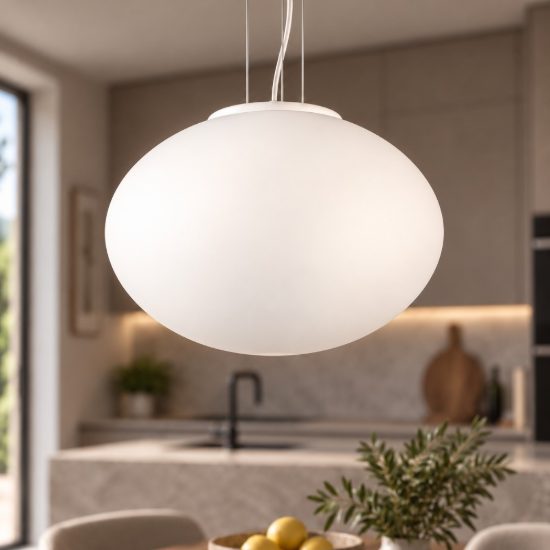 Perenz lampadario saturno per cucina moderna vetro ovale bianco
