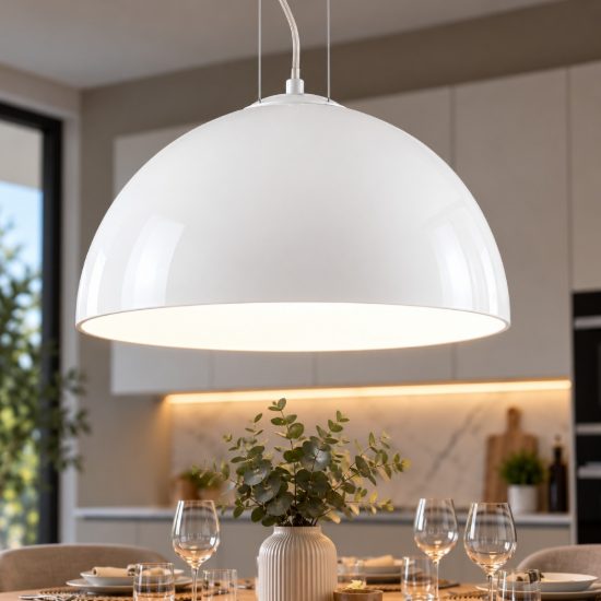 Perenz bell lampadario per cucina moderna cupola vetro bianco