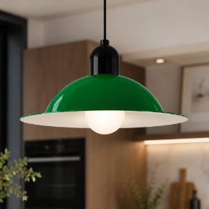Stilnovo lampiatta lampadario da cucina disco metallo verde 28 cm