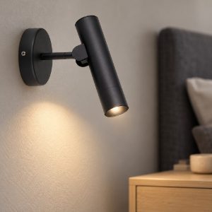 Eglo almudaina applique per comodino camera da letto cilindro nero led 5w 3000k 11cm