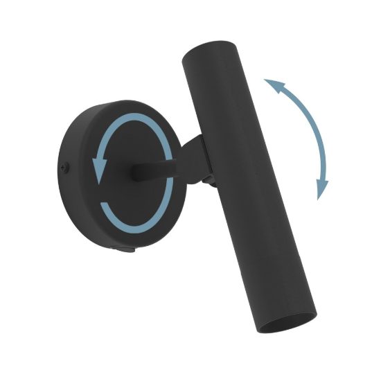 Eglo almudaina applique per comodino camera da letto cilindro nero led 5w 3000k 11cm