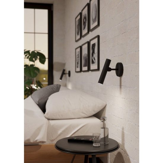 Eglo almudaina applique per comodino camera da letto cilindro nero led 5w 3000k 11cm