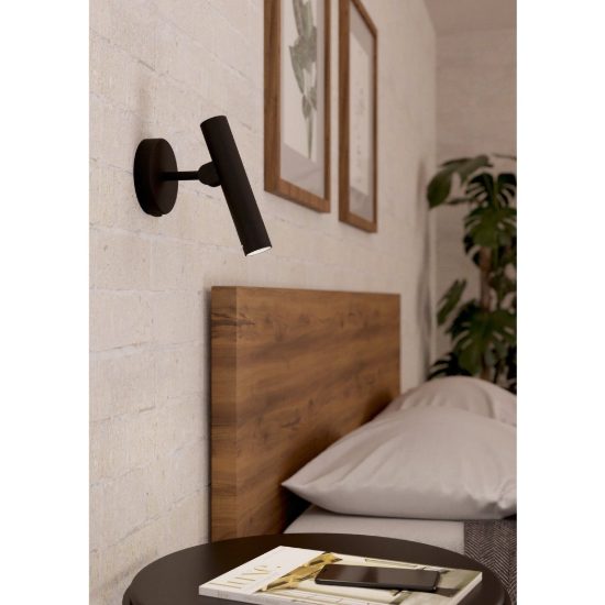 Eglo almudaina applique per comodino camera da letto cilindro nero led 5w 3000k 11cm