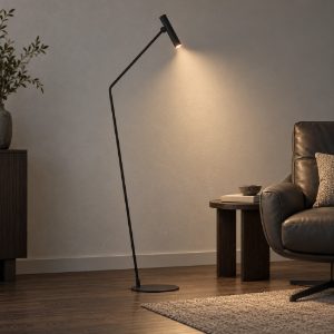 Eglo almudaina piantana moderna per soggiorno cilindro nera led 5w 3000k dimmerabile