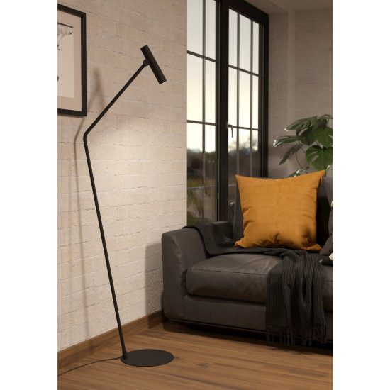 Eglo almudaina piantana moderna per soggiorno cilindro nera led 5w 3000k dimmerabile