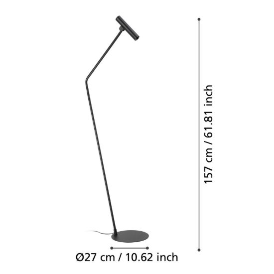 Eglo almudaina piantana moderna per soggiorno cilindro nera led 5w 3000k dimmerabile