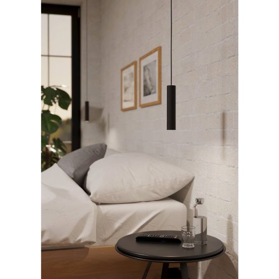 Eglo almudaina lampada per camera da letto cilindro nera a sospensione led 5w 3000k 4cm