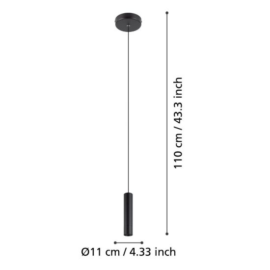 Eglo almudaina lampada per camera da letto cilindro nera a sospensione led 5w 3000k 4cm