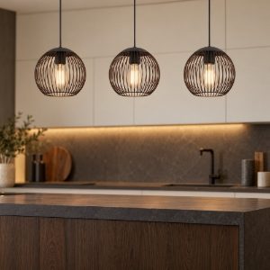 Eglo almanzora lampadario a sospensione per cucina lineare nero rame 3 luci 90cm