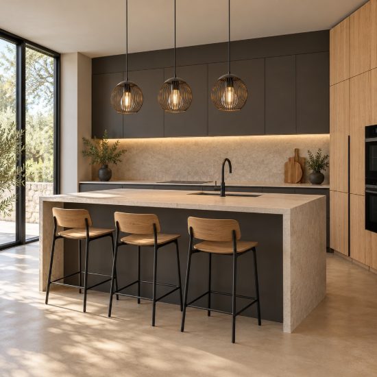 Eglo almanzora lampadario a sospensione per cucina lineare nero rame 3 luci 90cm