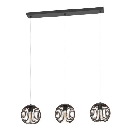 Eglo almanzora lampadario a sospensione per cucina lineare nero rame 3 luci 90cm