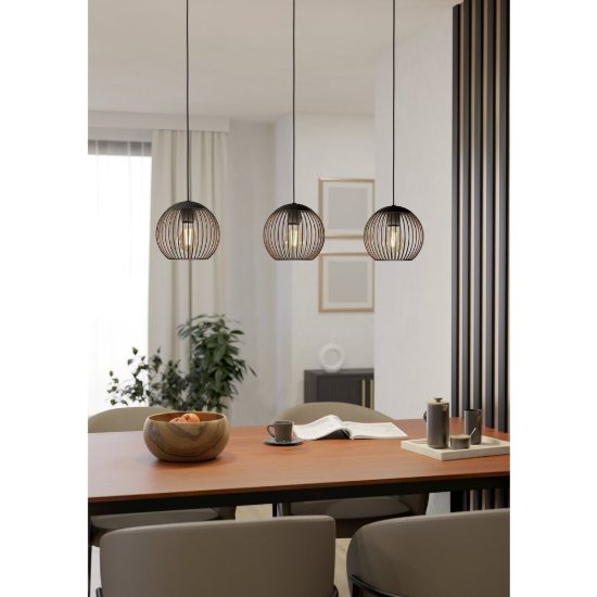 Eglo almanzora lampadario a sospensione per cucina lineare nero rame 3 luci 90cm