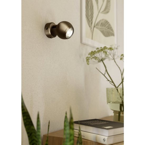 Eglo bimeda 1 applique per comodino camera da letto sferica bronzo scuro 9cm