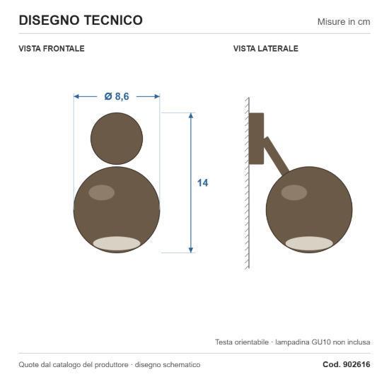 Eglo bimeda 1 applique per comodino camera da letto sferica bronzo scuro 9cm