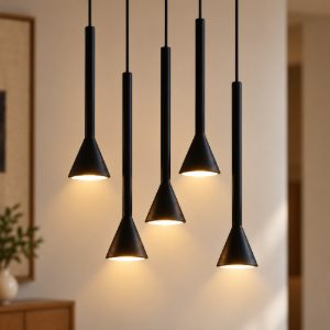 Lampadario per cucina nero a sospensione led 27w 3000k dimmerabile 5 luci