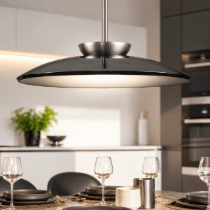 Lampadario per cucina disco di vetro fume design moderno led 21w 3000k dimmerabile