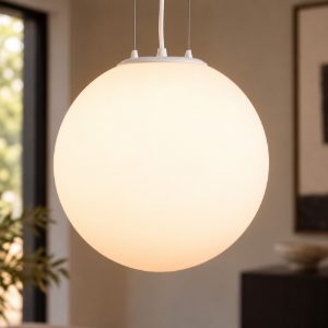 Lampadario a sospensione per cucina moderno sferico opale e bianco vetro