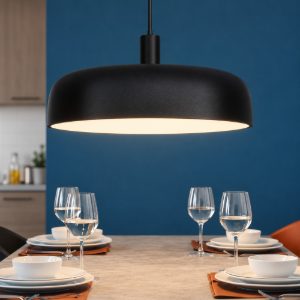 Lampadario a sospensione a disco led 27w 3000k dimmerabile per ingresso moderno nero sabbiato