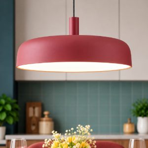 Lampadario a sospensione a disco led 27w 3000k dimmerabile per ingresso moderno bordeaux