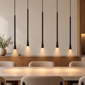 Lampadario moderno per cucina lineare nero a sospensione led 38w 3000k 5 luci