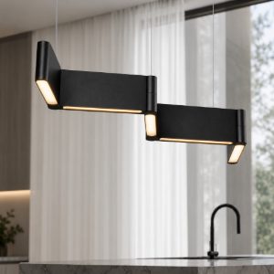 Lampadario nero design zig zag per isola sala da pranzo cucina led 43w 3000k