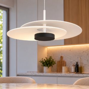 Lampadario saliscendi led 16w 3000k per cucina design moderno disco bianco